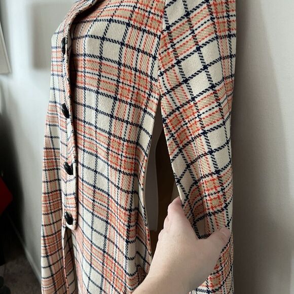 Queen of Capes Country Place Cape Jacket Women Tweed Vintage Cream Plaid Mod 60s - Picture 8 of 16